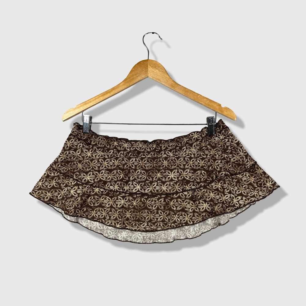 Ocean Pacific Mini Skirt Womens M Brown Y2K Surfer Bohemian Tropical Coastal